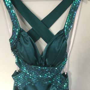 Cross Back Silk Sequin Teal Dress